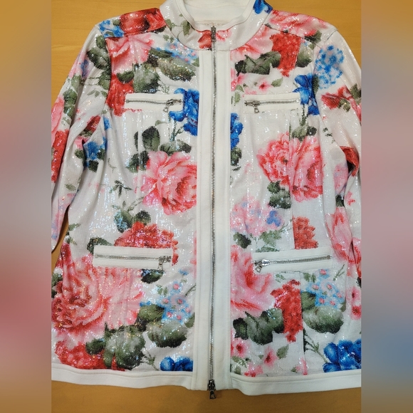 Boston Proper Brand Women's Sequin Floral Zip Up Jacket Size XL - Picture 3 of 8